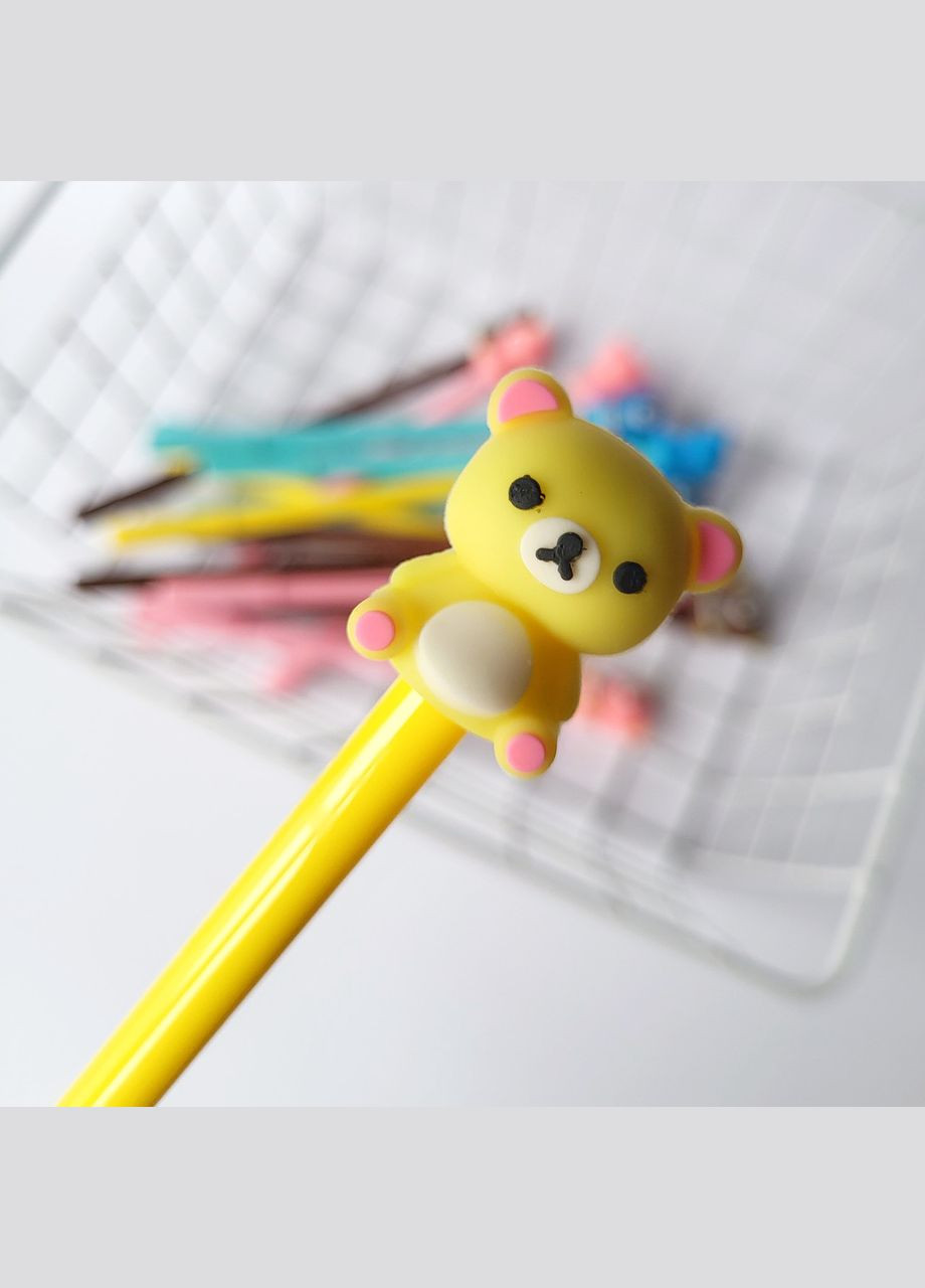 Гелевая ручка в корейском стиле с фигуркой мишка Bear Rilakkuma желтая черная гелевая паста сменный стержень No Brand (320916873)