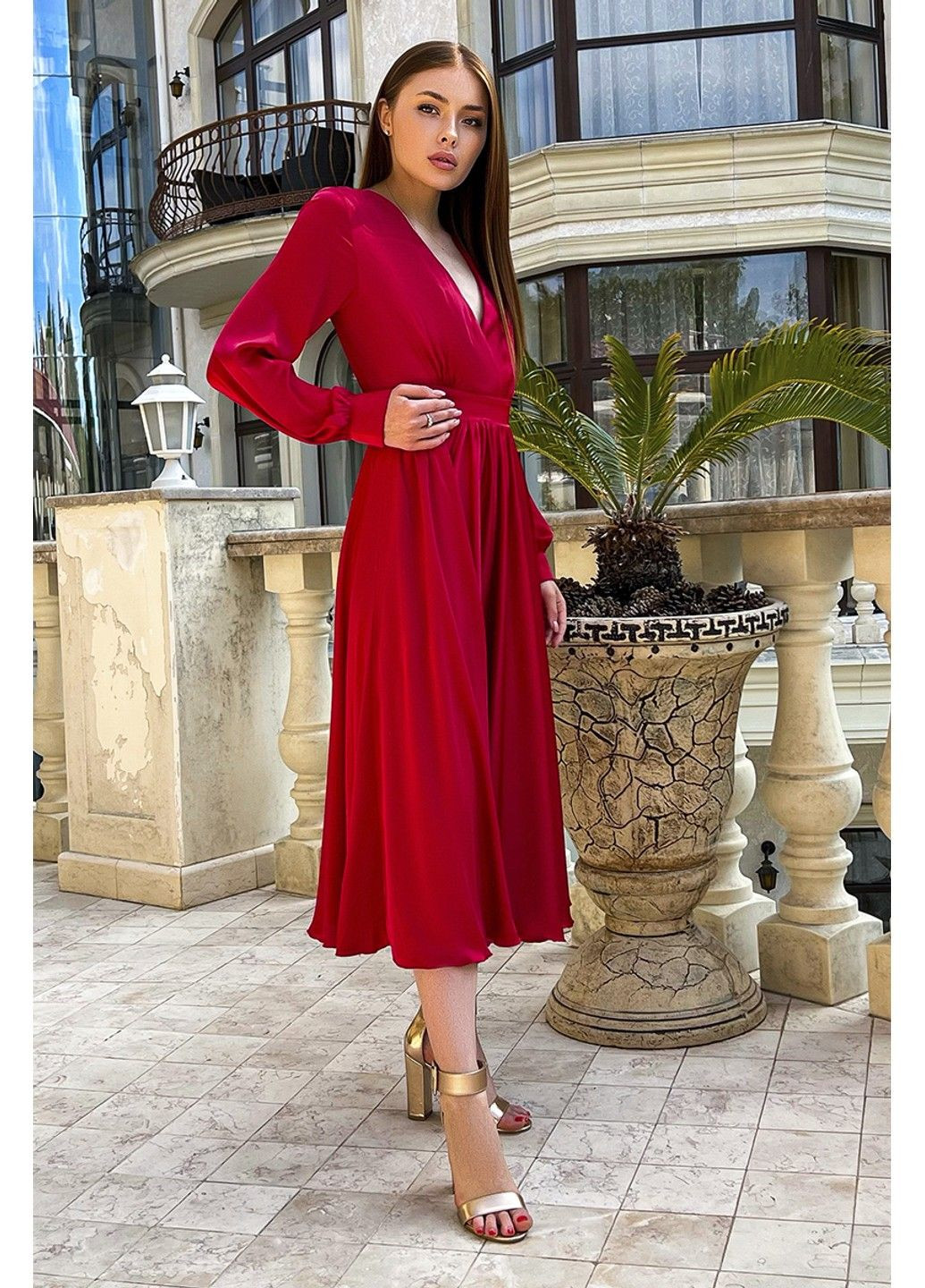 Красное коктейльное платье атлас сонцеклеш 23393 красное Tanita-Romario