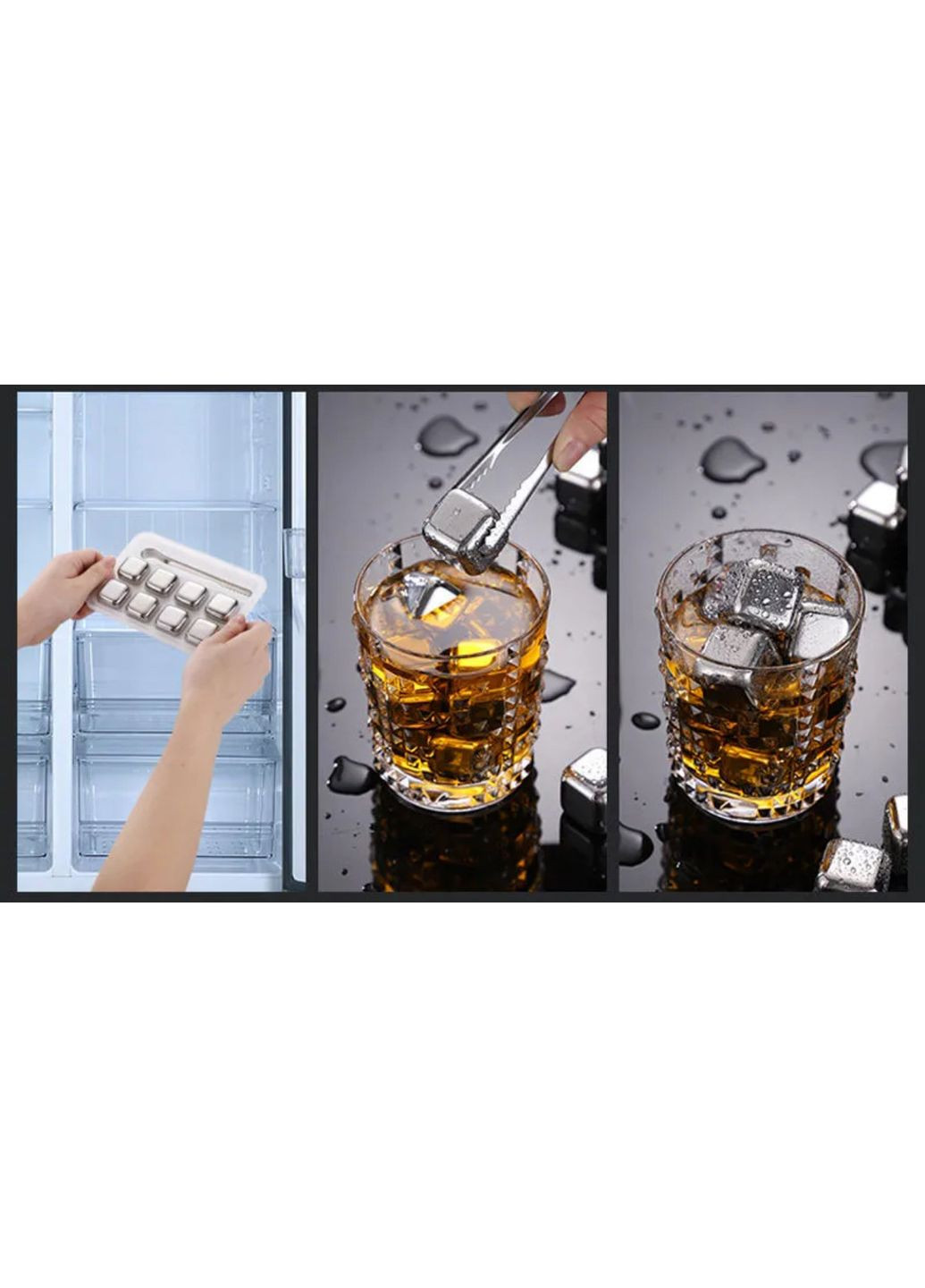 Набір з 8 каменів - металевих кубів для охолодження напоїв, які не розбавляють + щипці No Brand (307016772)