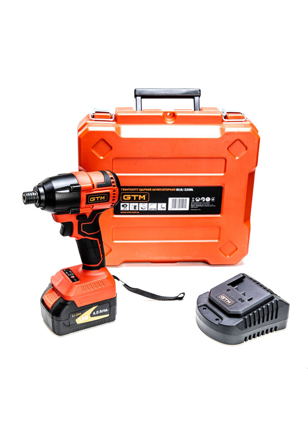 Гвинтокрут ударний акум. (Impact) IS18/320BL, 18В, 320Нм, 0-3000 об/хв, +акум.4Аг, зарядний пристрій GTM (360398850)
