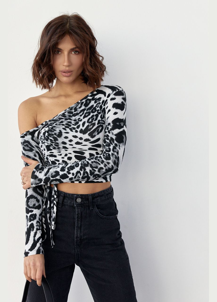 Леопардовый кроп-топ с открытым плечом Liton (296909128)