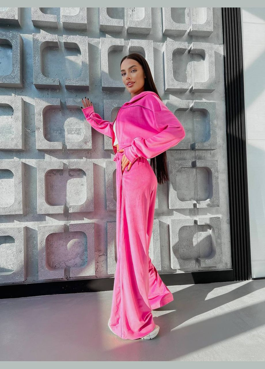Велюровий жіночий костюм з капюшоном малинового кольору 31711 No Brand (323642642)
