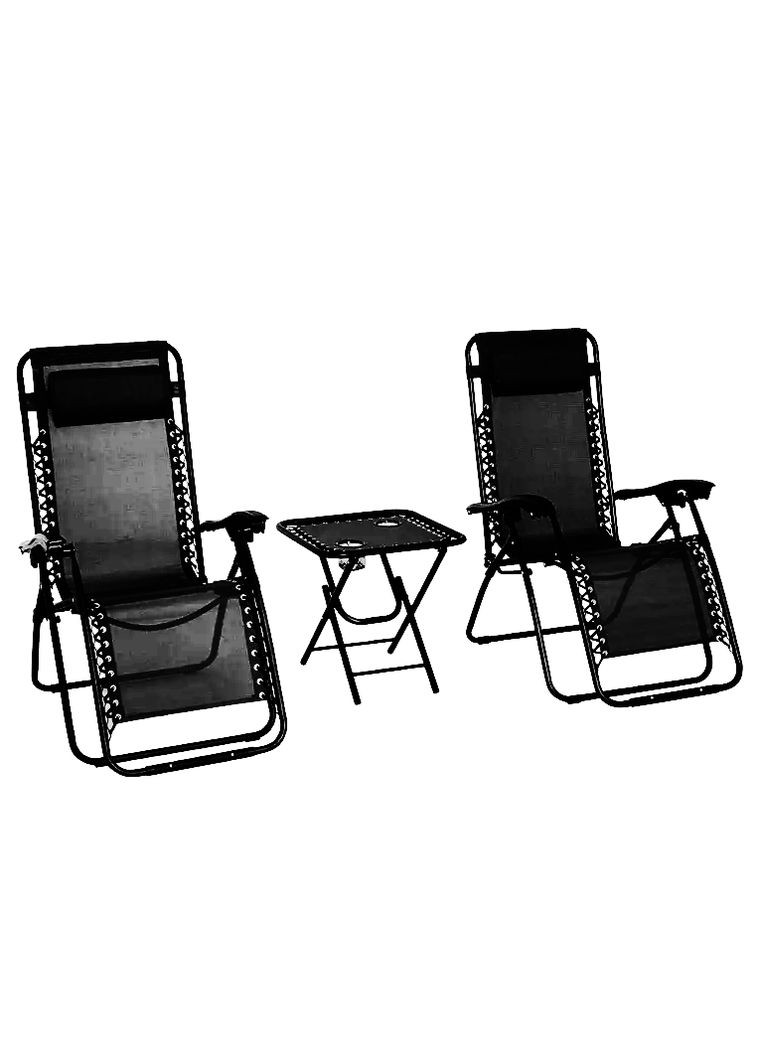Комплект 2-а розкладні крісла-шезлонга + столик Zero Gravity (LB-ZGT-F3-BLK) LEOBRO (366888669)