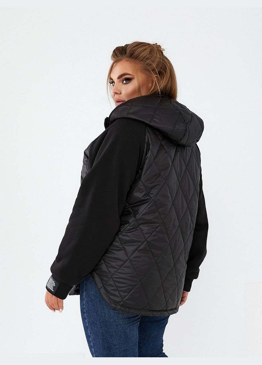 Черная демисезонная женская демисезонная куртка с капюшоном короткая No Brand