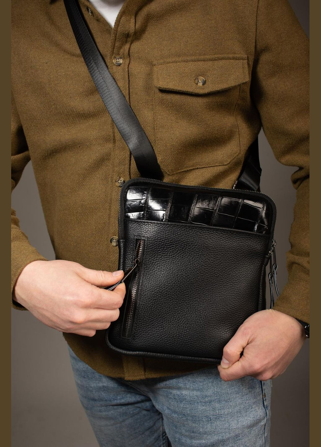 Сумка-мессенджер из натуральной кожи, через плечо мужская Karter (черная) EX-013 SKILL сумка (347628844)