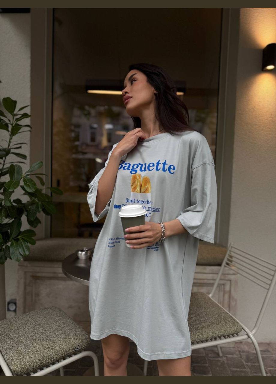 Серое повседневный, кэжуал, вечернее женское платье-футболка платье-футболка Україна с рисунком