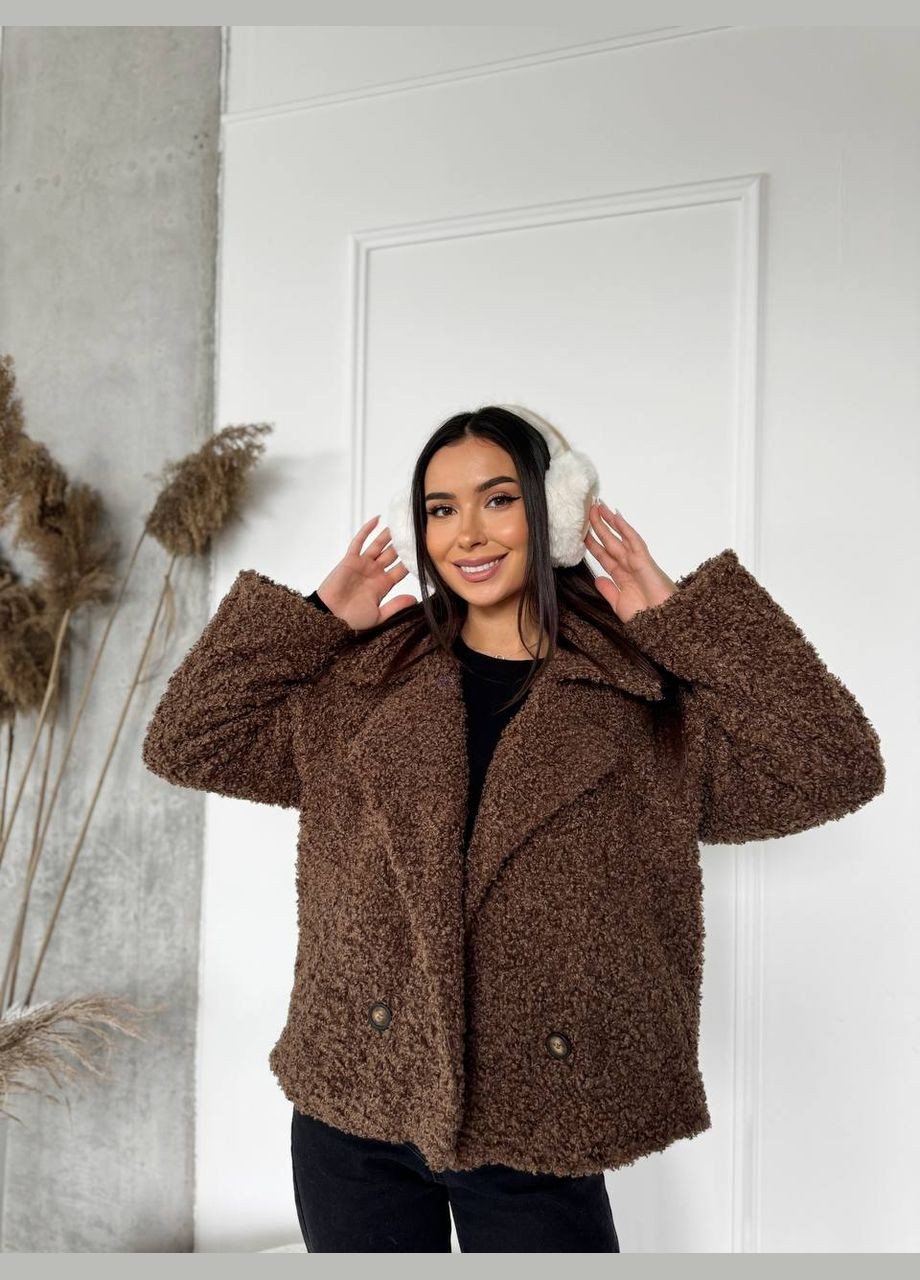 Коричневая демисезонная женская короткая шуба из букле коричневого цвета 29808 Fashion