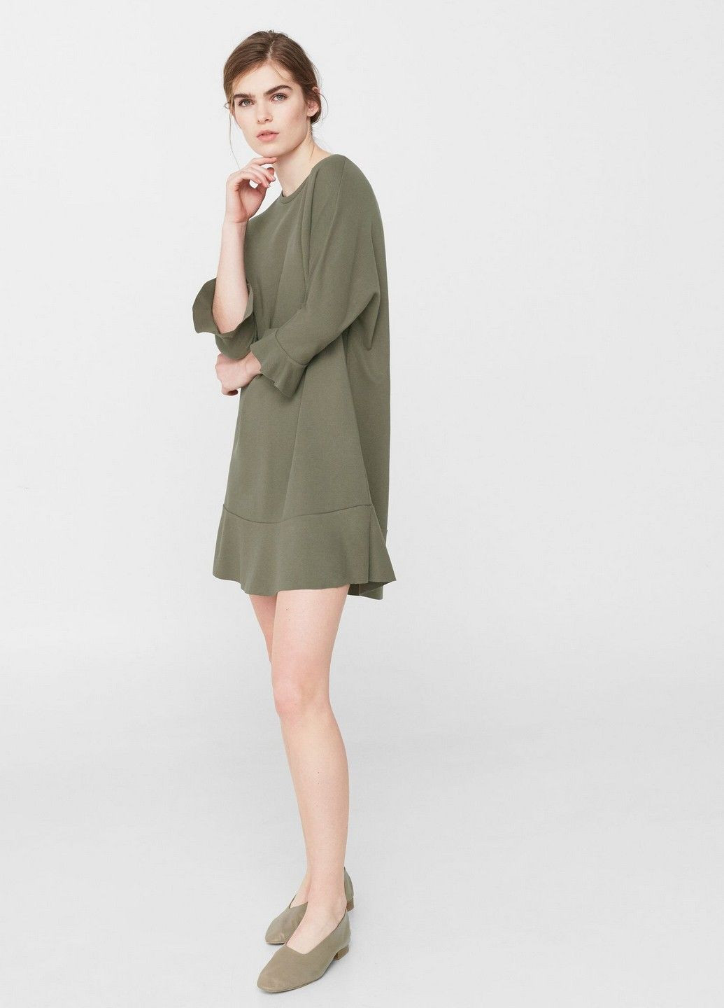 Оливковое (хаки) вечернее платье Mango