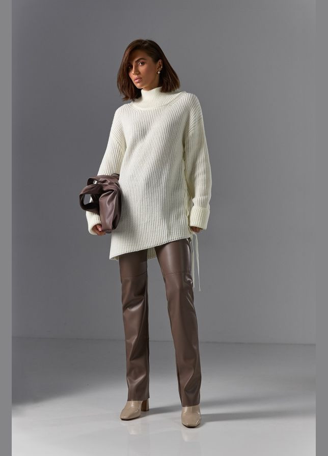 Молочний демісезонний жіночий светр-туніка з вовною та мохером (2521) Triko Bakh