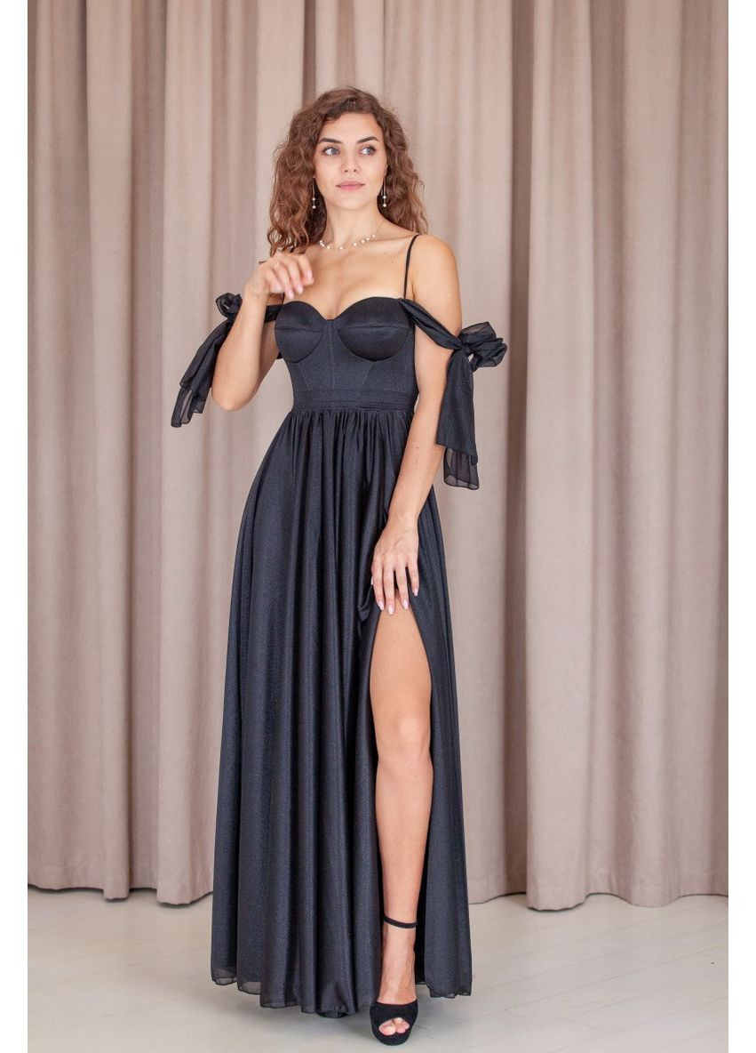 Черное вечернее платье а-силуэт Militon однотонное