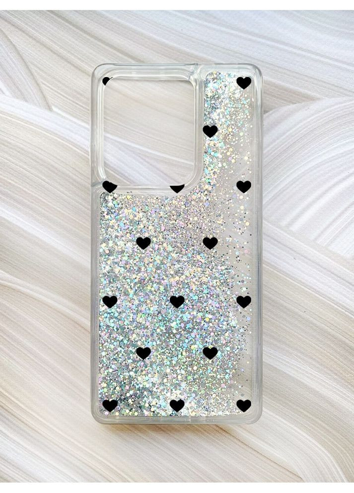 Чехол с плавающими серебряными блестками на Xiaomi Redmi 13C/Poco C65 Сердечка черные (принт 402) Creative (355407335)