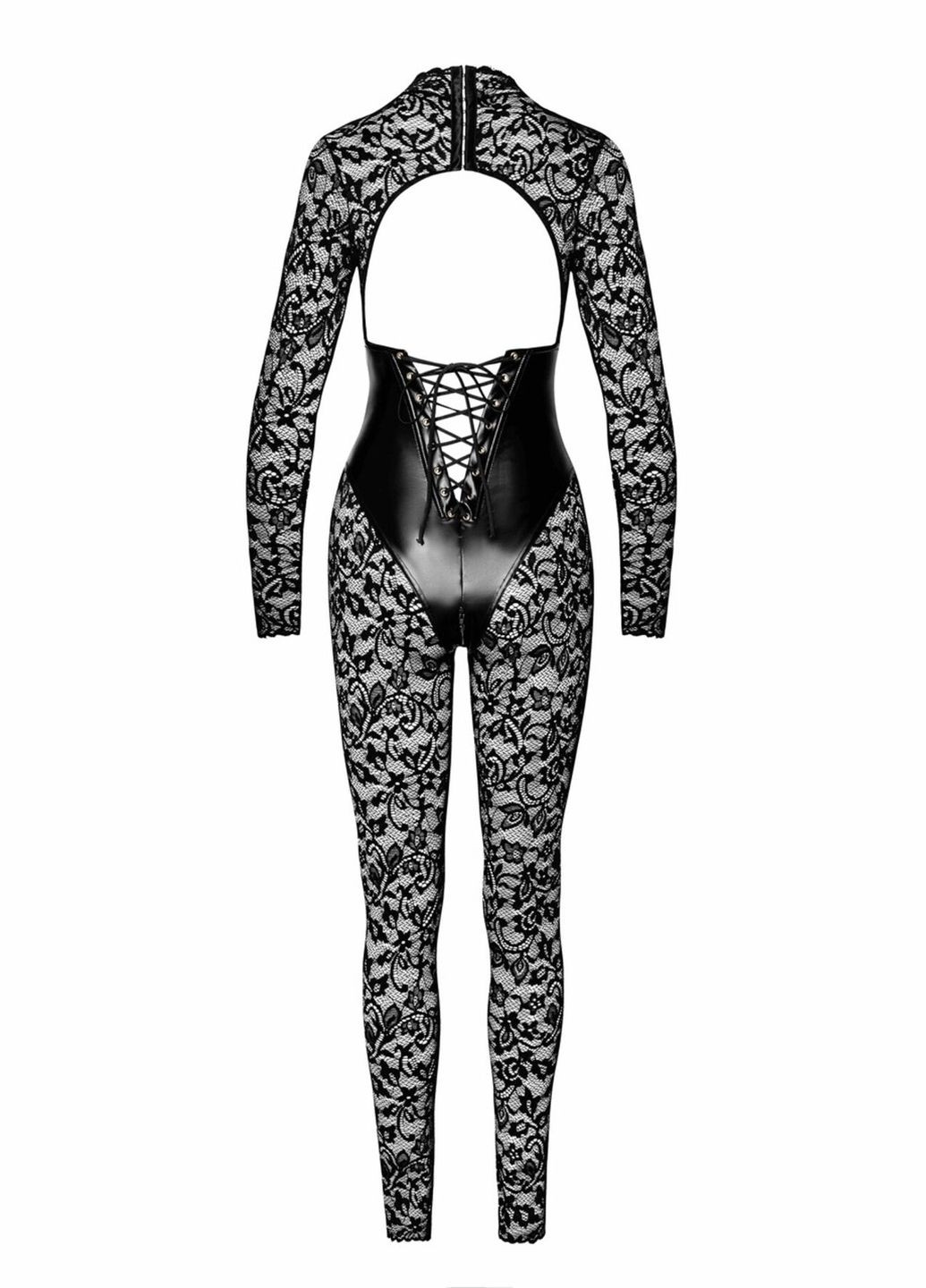 Комбинезон F299 Enigma, кружево, длинный рукав, имитация корсета, доступ - CherryLove Noir Handmade чёрный полиамид, эластан
