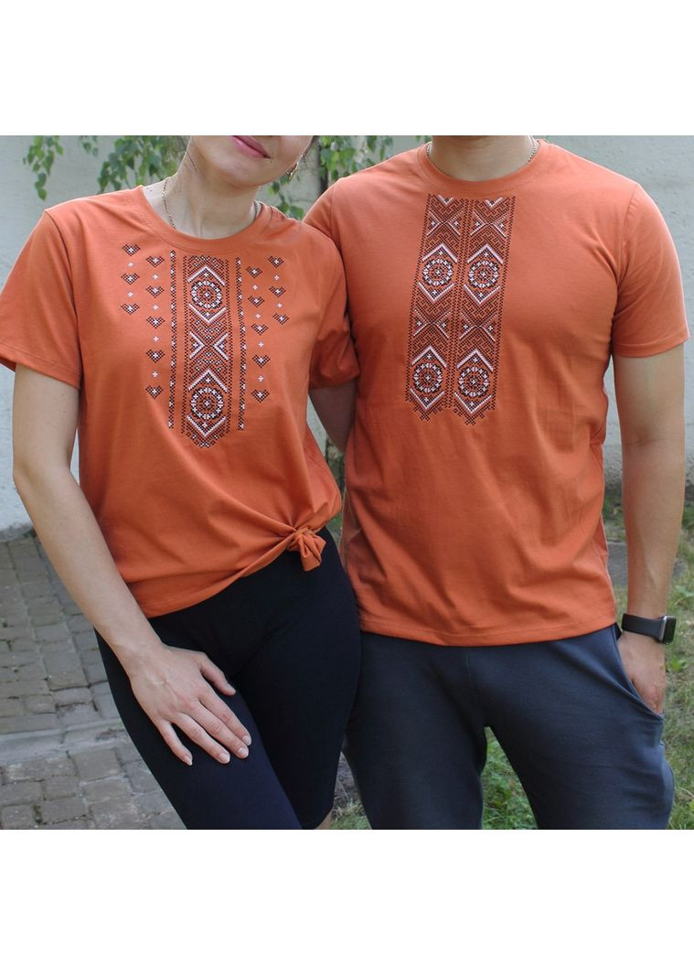 Оранжевая мужские футболки вышиванки, легкая хлопковая мужская футболка, футболка модная с вышивкой оранжевая, 54 хлопок (301065310)