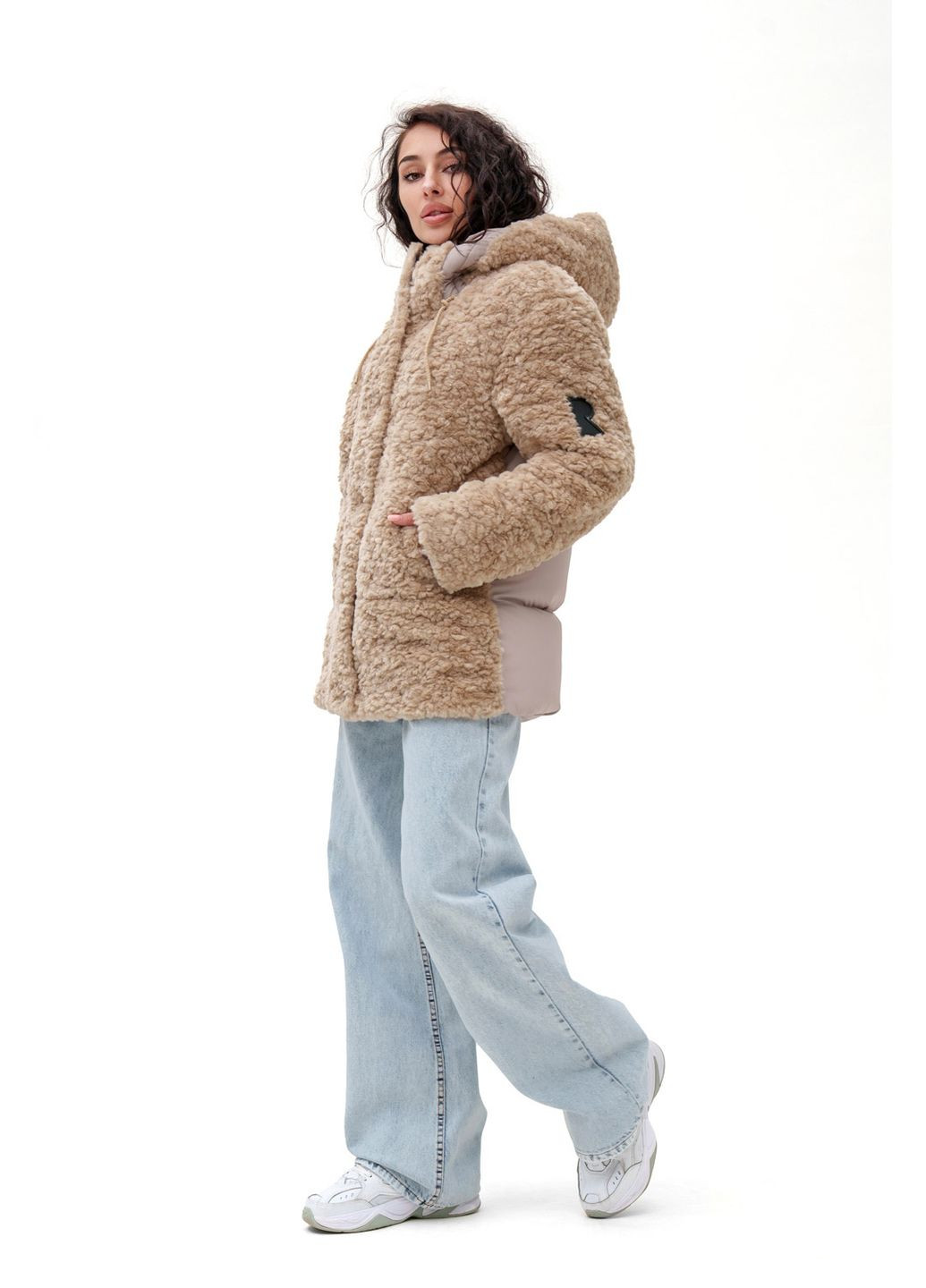 Кавова зимня подовжений пуховик «скай» капучино (баранчик,плащ) Emass