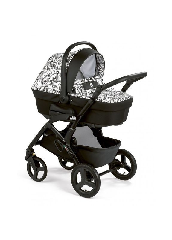 Коляска 3 в 1 DINAMICO UP SMART, черная рама, цвет чернобелое граффити (897T/V90/990/782K) CAM (307836155)