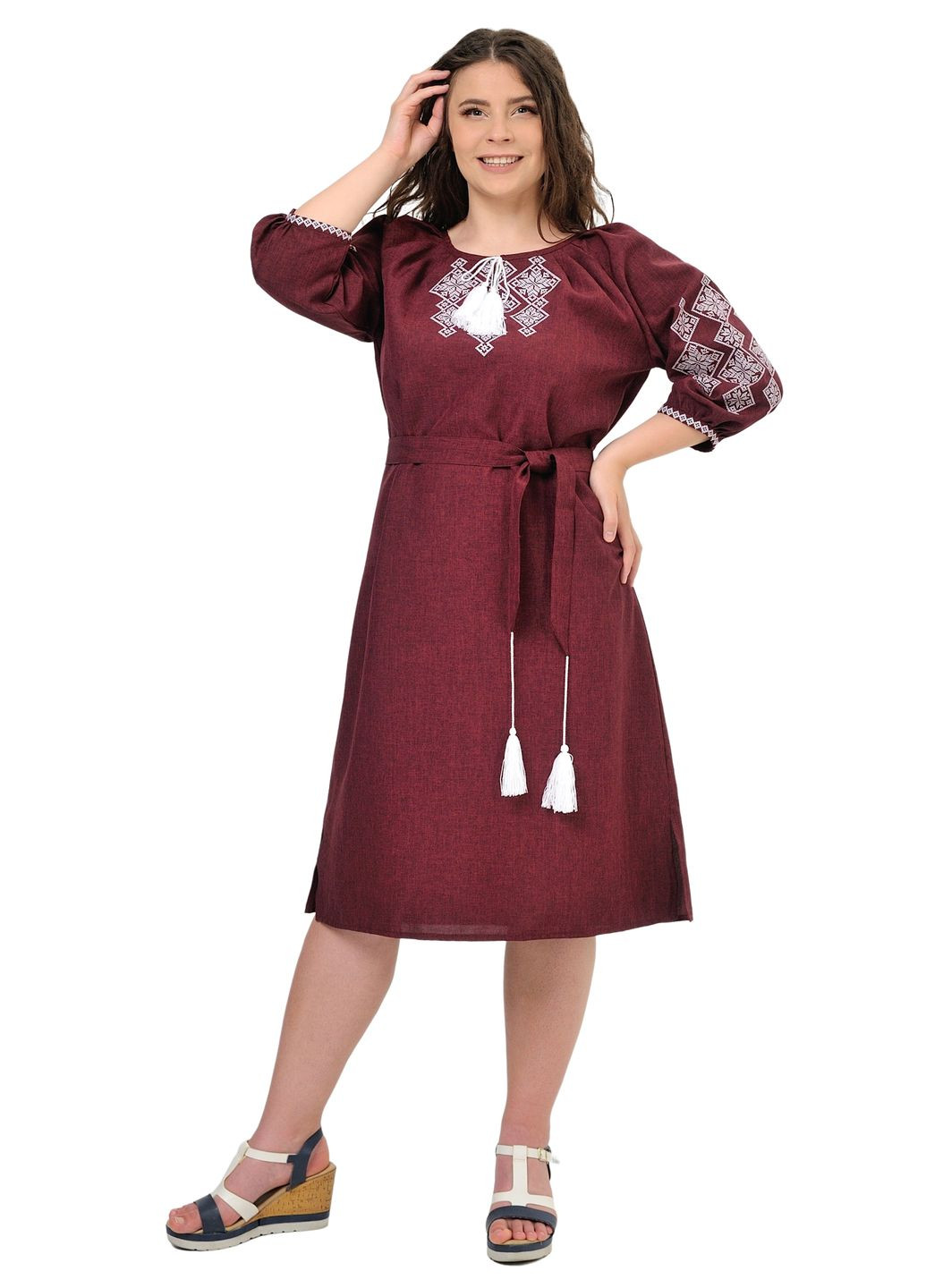 Бордовая платье-вышиванка слобожанка (бордо) Golfstream свободная полиэстер, лен (298833773)