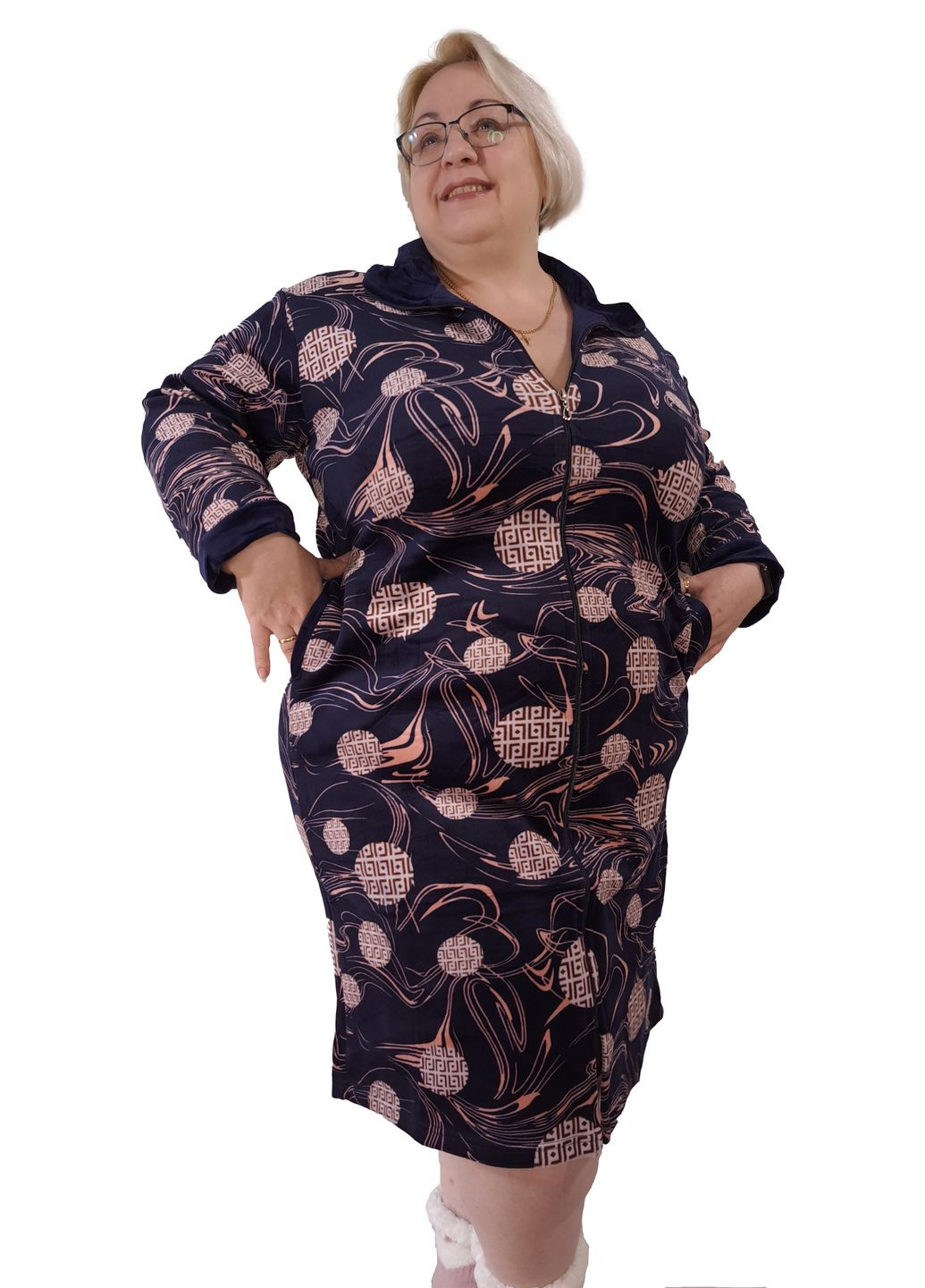 Женский халат на флисе с длинным рукавом рисунок "КОСМОС" размер No Brand (372458900)