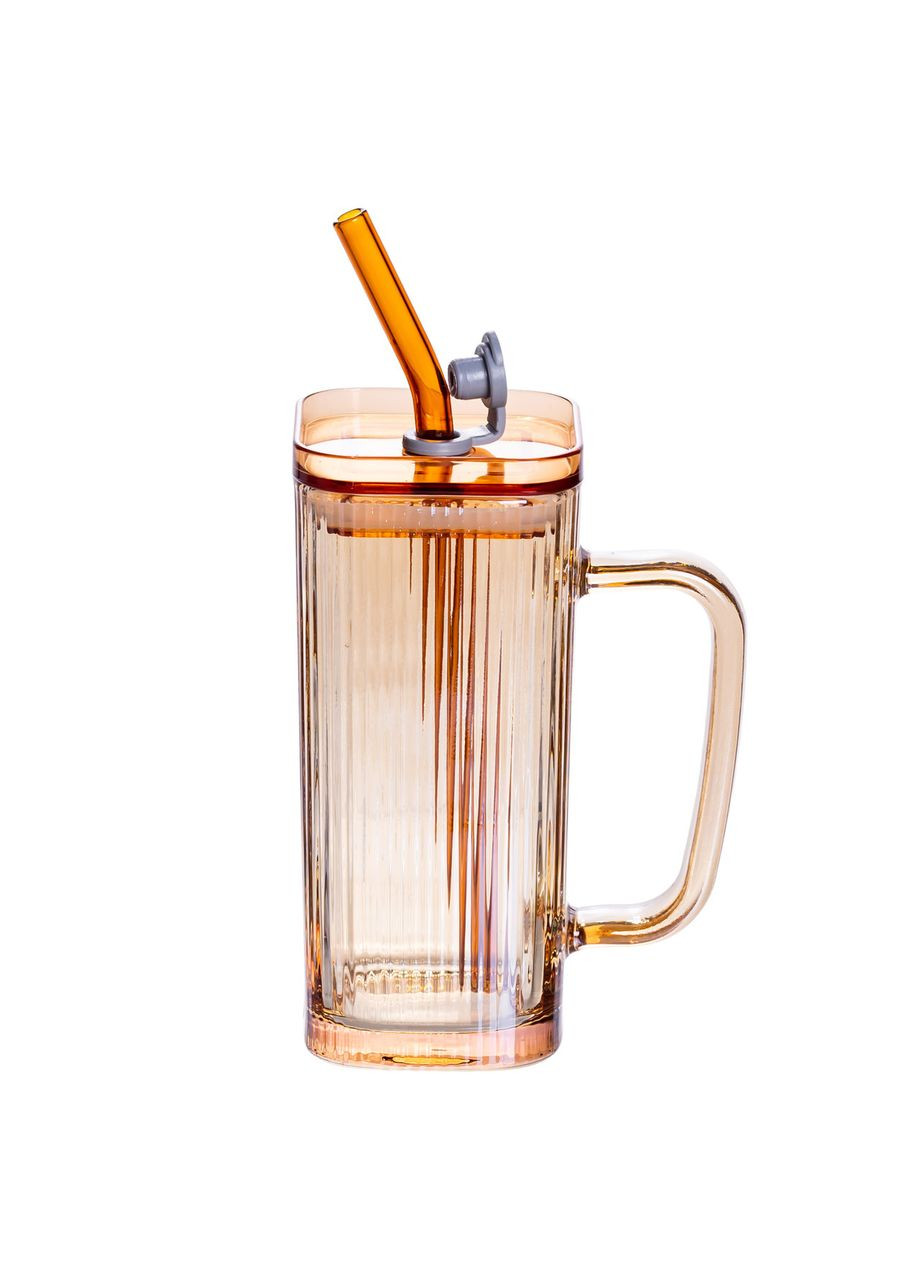 Кружка скляна з кришкою та трубочкою 280 (мл) чашка з трубочкою та кришкою на подарунок HP-19-51 Yiwu (369142720)