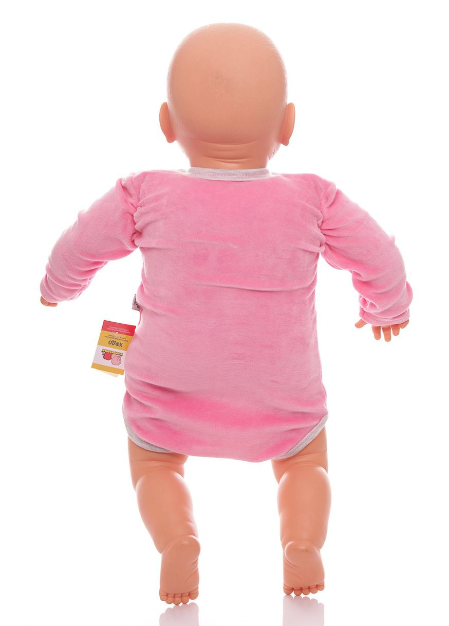 Боди с длинным рукавом для девочки велюр розовое с мишкой MiniPapi 62 см (26686) BABYKROHA (297198966)