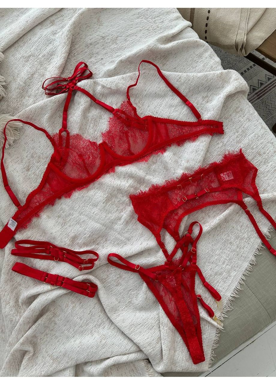 Червоний балконет комплект жіночої білизни | ніжний мереживний, червоне спокушання Vital-Textile з кісточками поліестер, еластан