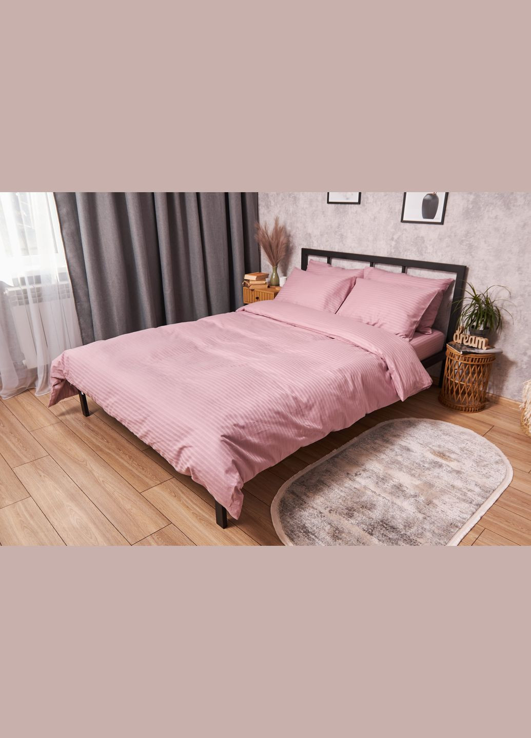 Комплект постільної білизни Satin Stripe двоспальний 175х210 наволочки 4х70х70 (MS-820003544) Moon&Star Stripe Candy (288044137)