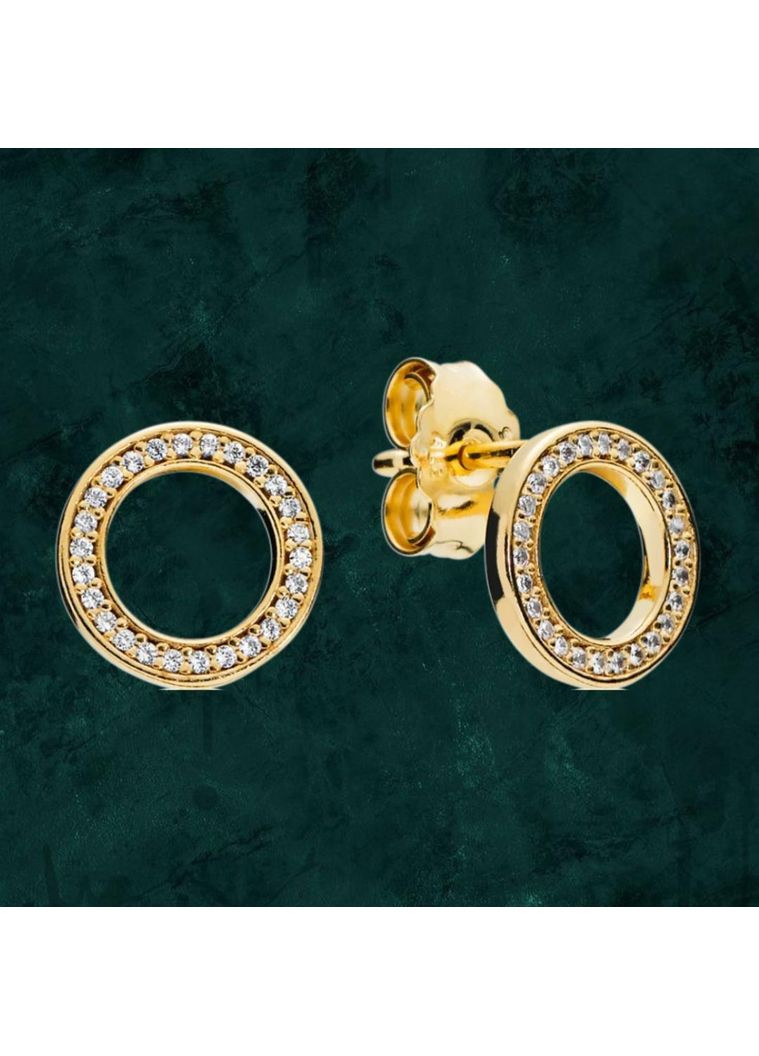 Срібні сережки "Блискучі коло" Pandora (Пандора) 267112CZ з покриттям 14к золотом No Brand (363028485)