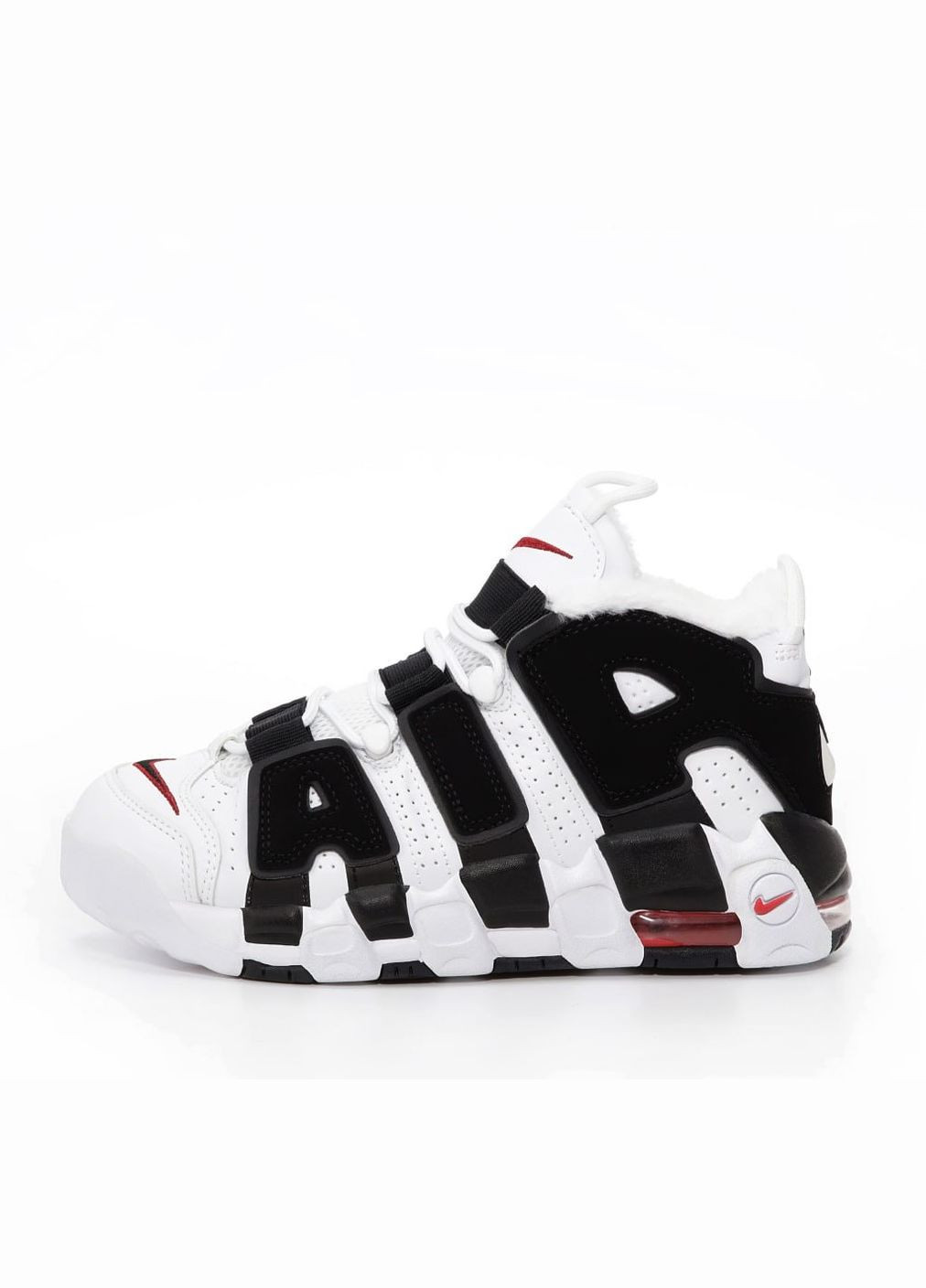 Белые зимние кроссовки зимние мужские и женские nike air more uptempo winter white black fur | найк мор уптемпо белые черные с мехом No Brand