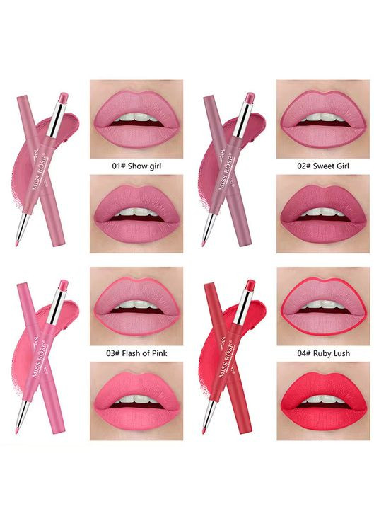 Набор 3 шт Матовая помада + карандаш для губ MISS ROSE, водостойкие пигменты. Dragon (366668665)