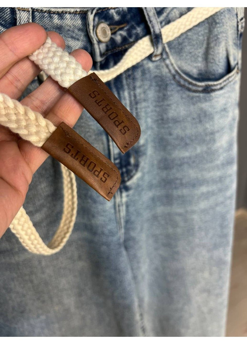 Джинсы женские 9153 palazzo jeans широкие стрейчевые завышенная талия палаццо ремень косичка голубые Dicesil - (322019907)