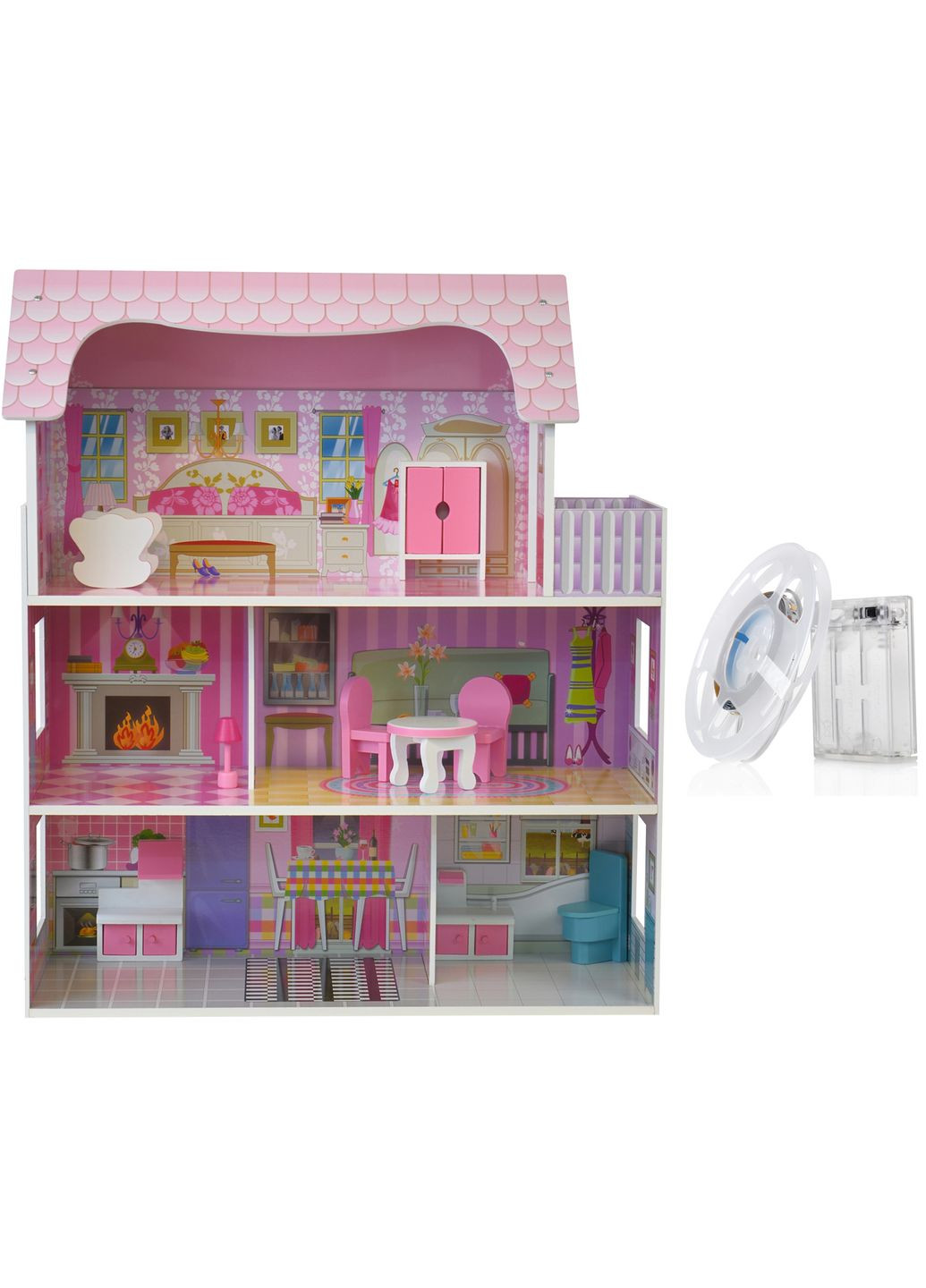 Дерев'яний ляльковий будинок з LED підсвічуванням (3892) Funfit (315141937)