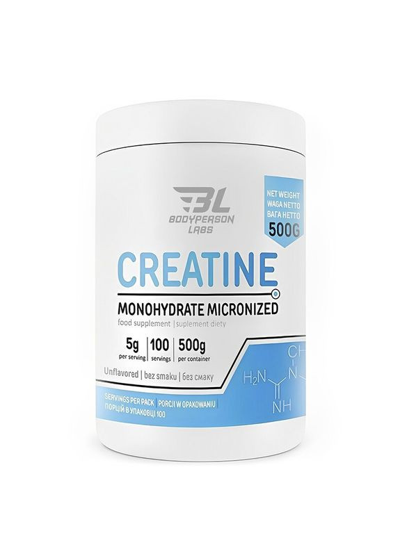 Моногідрат креатину Creatine Monohydrate, 500 грам для підтримки мозку та серця - Без смаку Bodyperson Labs (334705310)