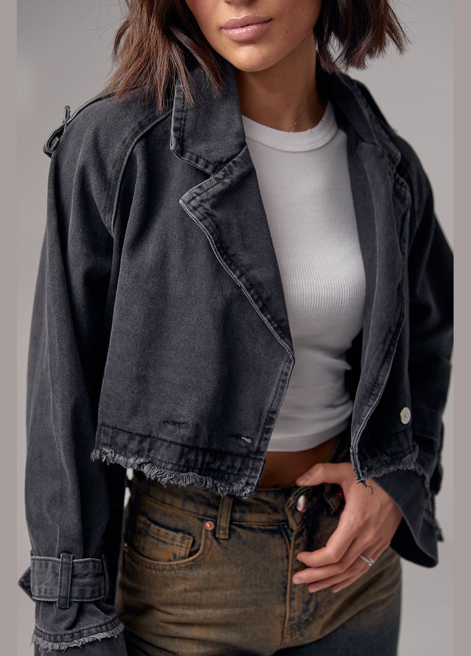 Черная демисезонная короткая женская джинсовка в стиле grunge 3103 Lurex