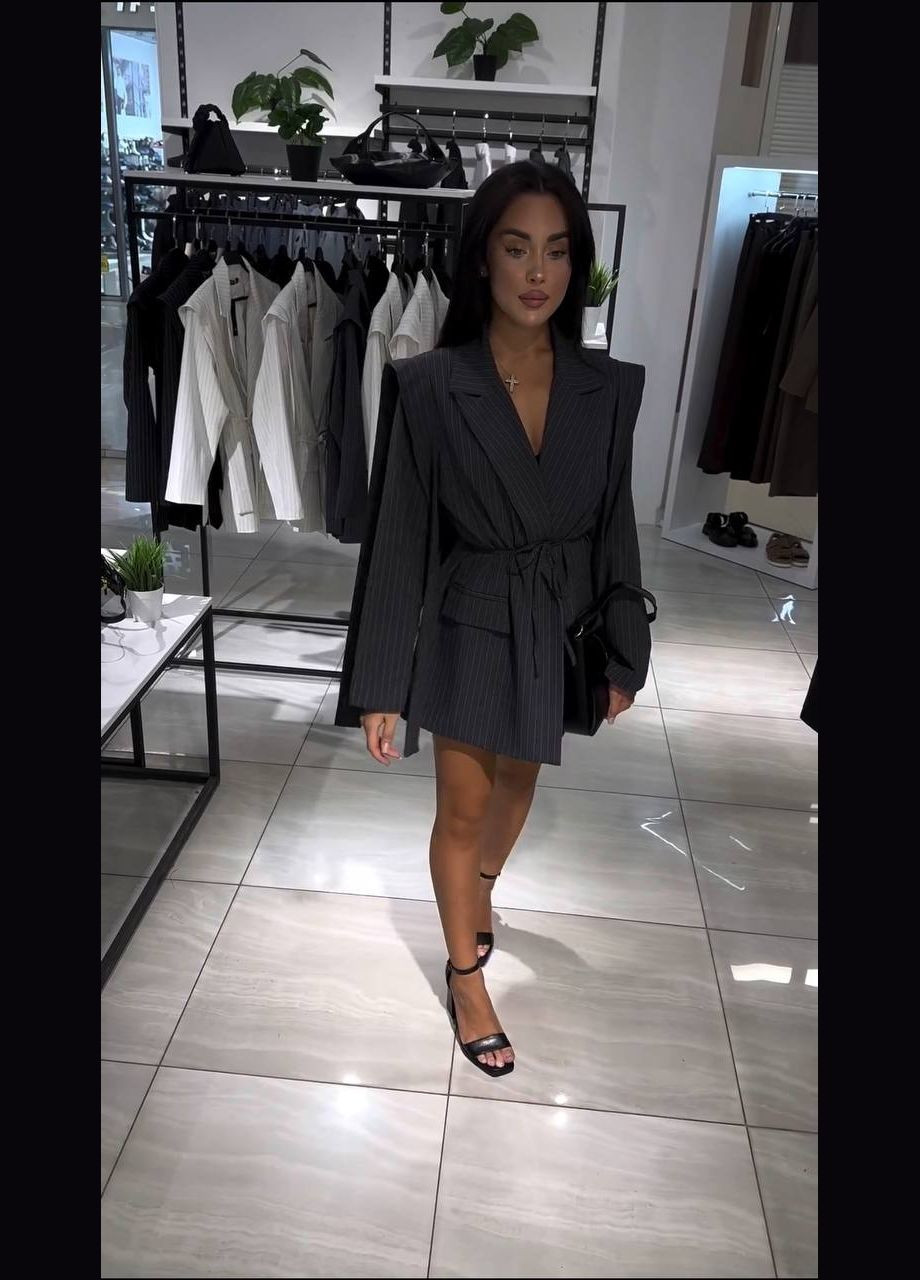 Темно-сіра ділова сукня-піджак довжини міні сукня-жакет Adelante в смужку