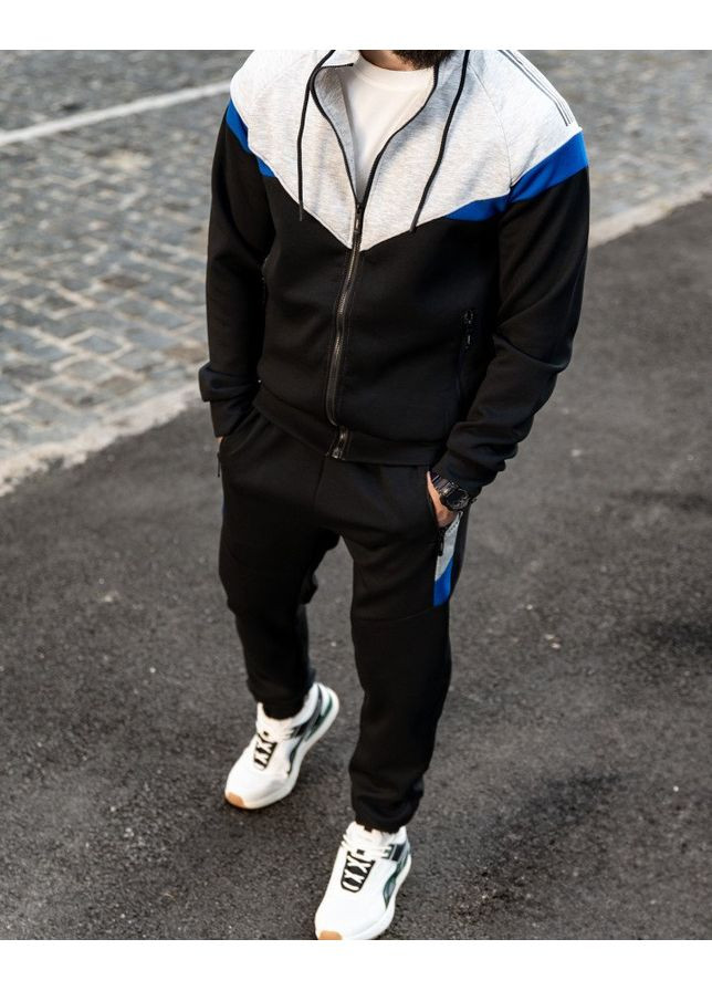 Стильный мужской спортивный костюм трикотаж черный с серым No Brand (361444812)