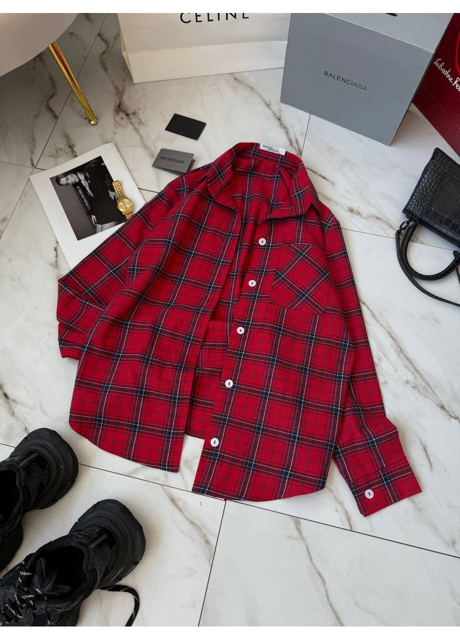 Красная повседневный рубашка в клетку Гермес с длинным рукавом