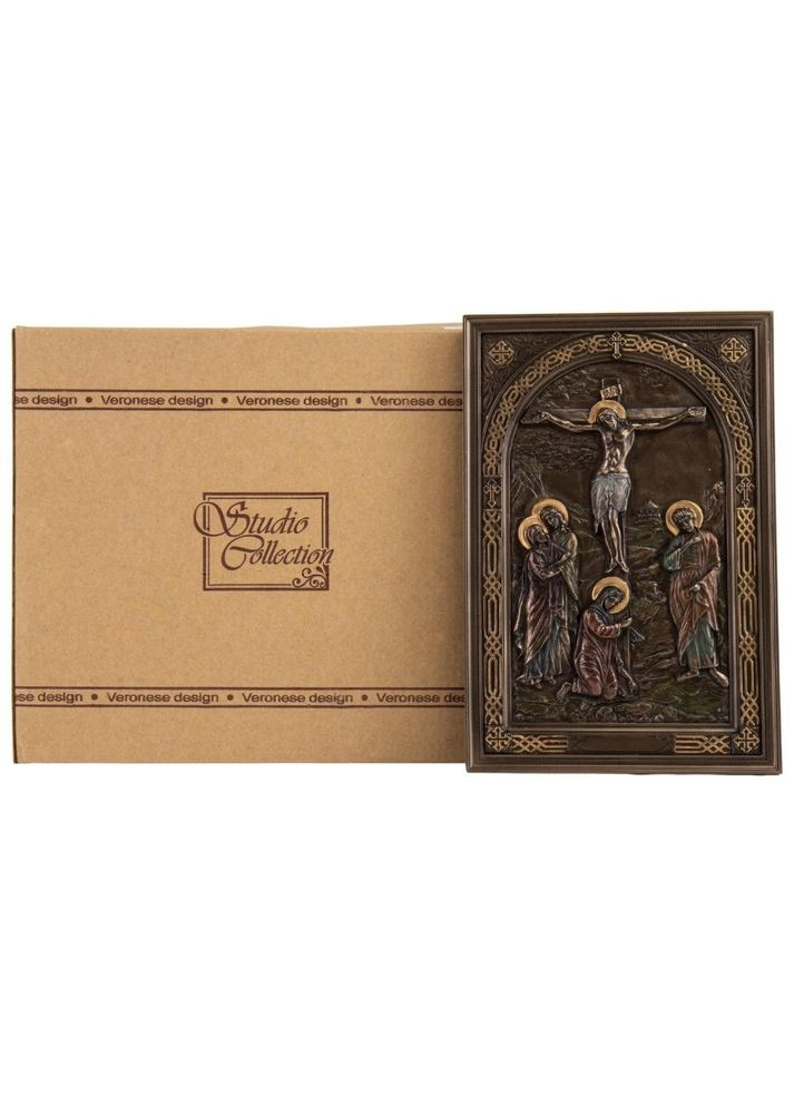 Настінна ікона Розп'яття Ісуса 23х15х1,3см 76555 полістоун покритий бронзою Veronese (302238977)