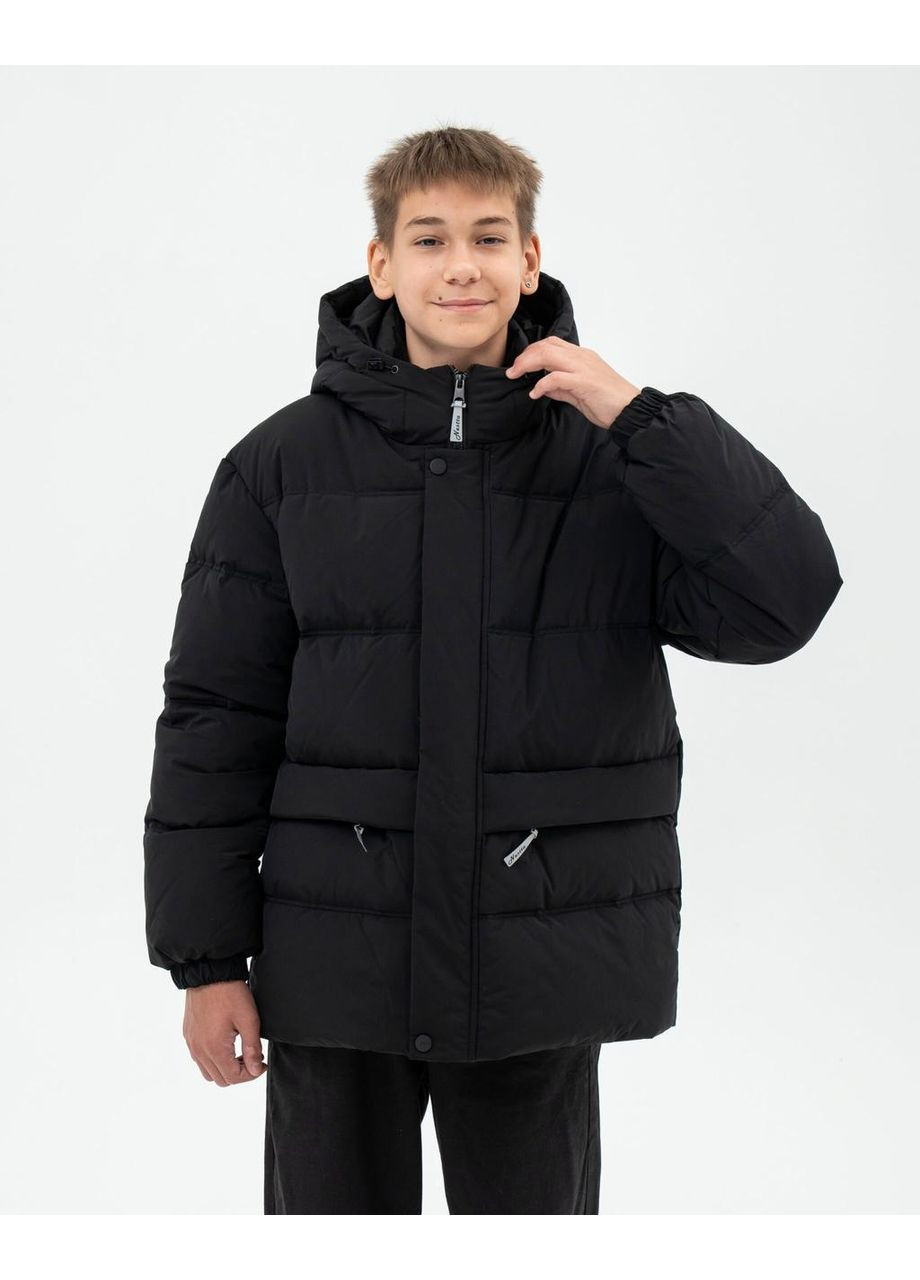 Чорна зимня куртка дитяча довга для хлопчика чорна 164 Nestta