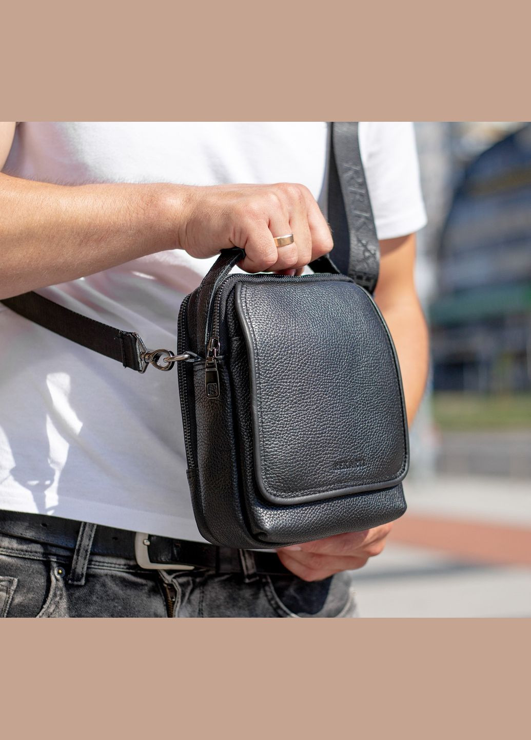 Чоловіча шкіряна сумка-барсетка через плече з ручкою TD-22011 Tiding Bag (338373007)