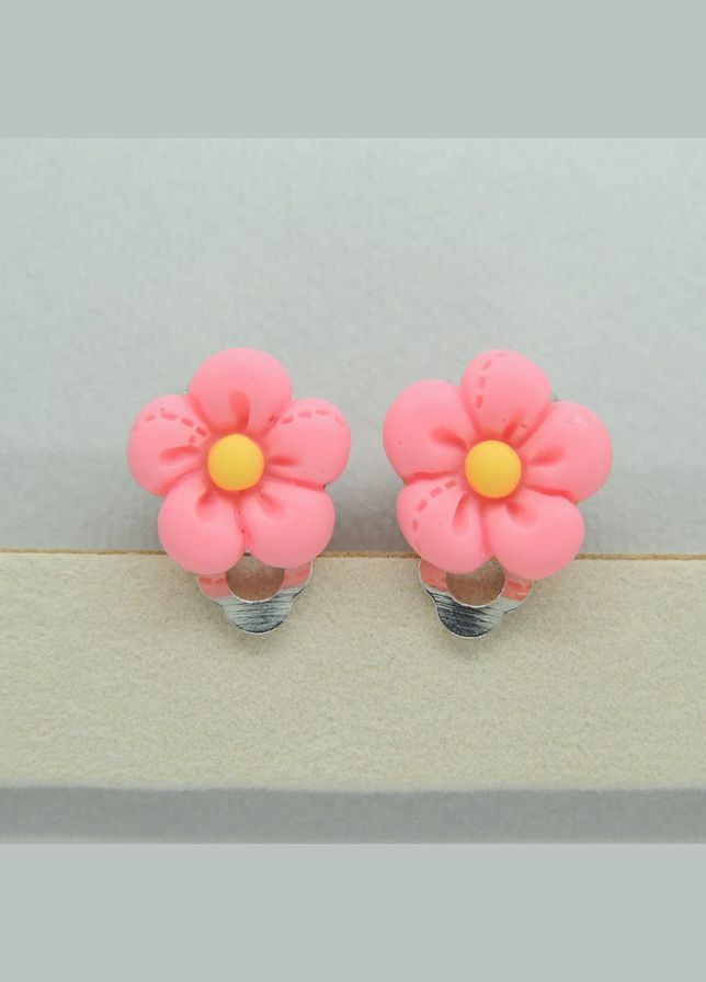 Кліпси сережки дитячі для вух без пробивання вуха сережки у вигляді квітки Мульти Ромашка рожева Liresmina Jewelry (293337373)