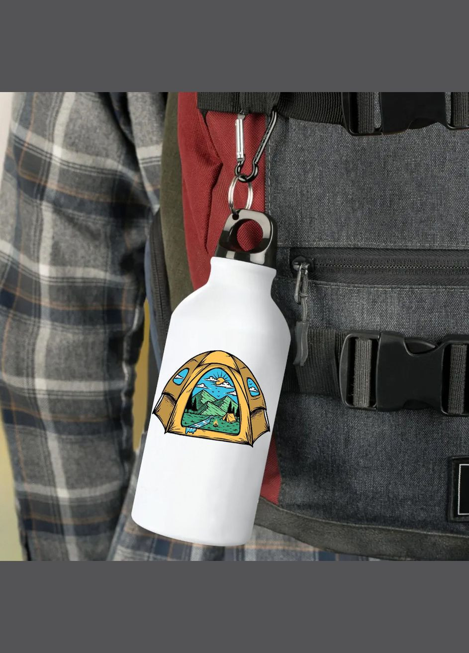 Фляга (бутылка) для воды с карабином Туристическая Для кемпинга #046 500 мл Белый No Brand (323639934)