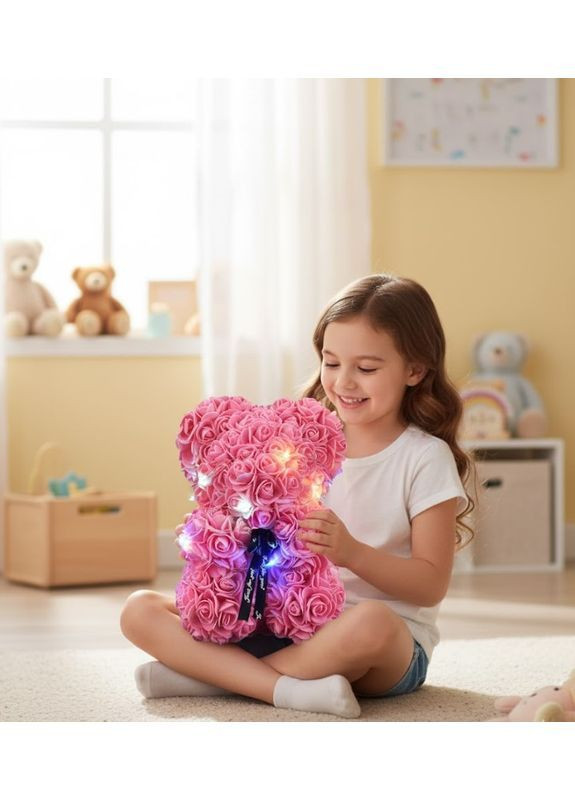 Подарочный 3D-мишка Teddy Flower из декоративных роз с яркой подсветкой 25 см (2104618745) No Brand (367056675)