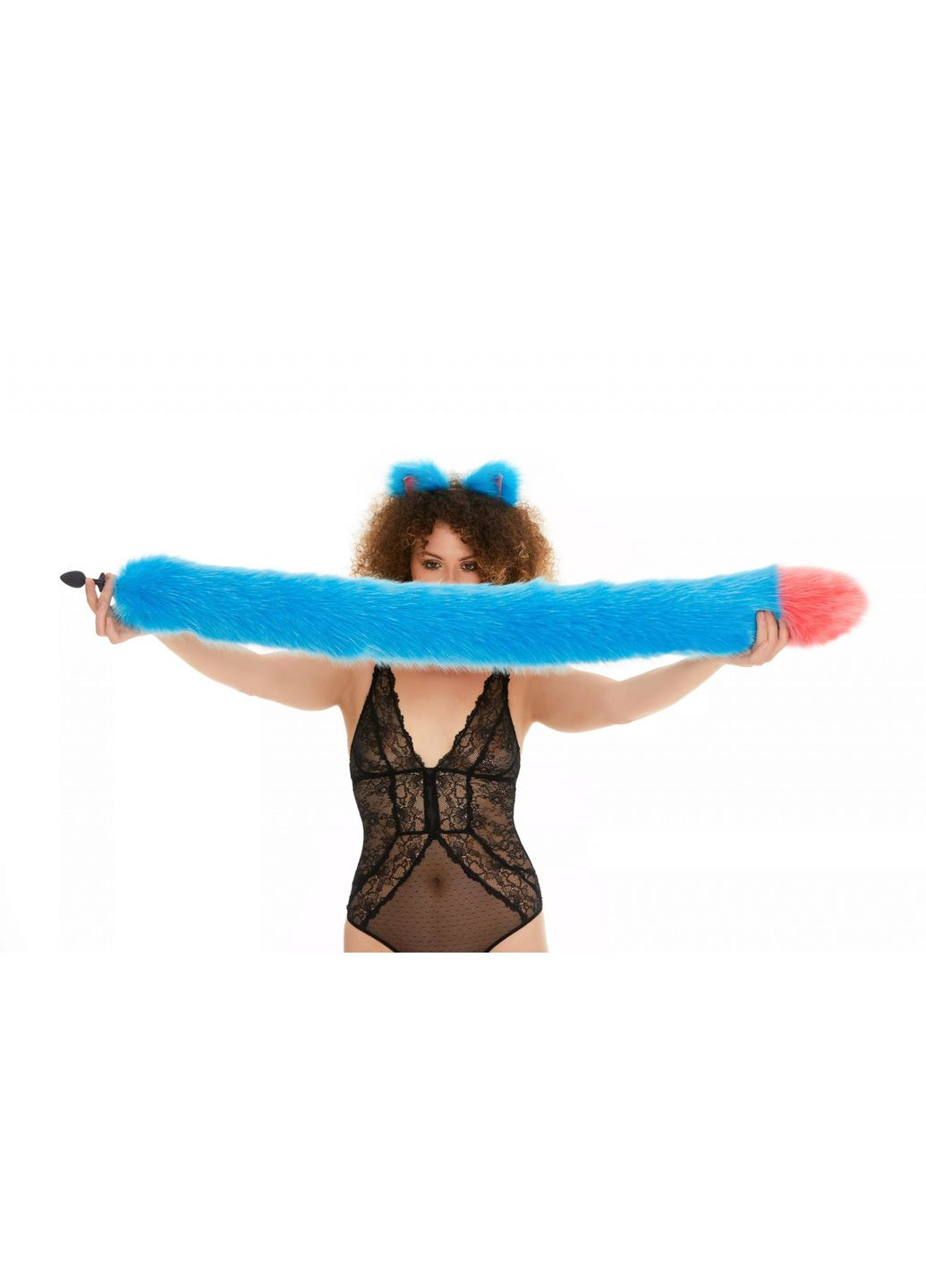 Анальний хутряний хвіст без пробки, Яскраво-блакитний з яскраво-рожевим кінчиком, 100 см. OKOVA (315149278)