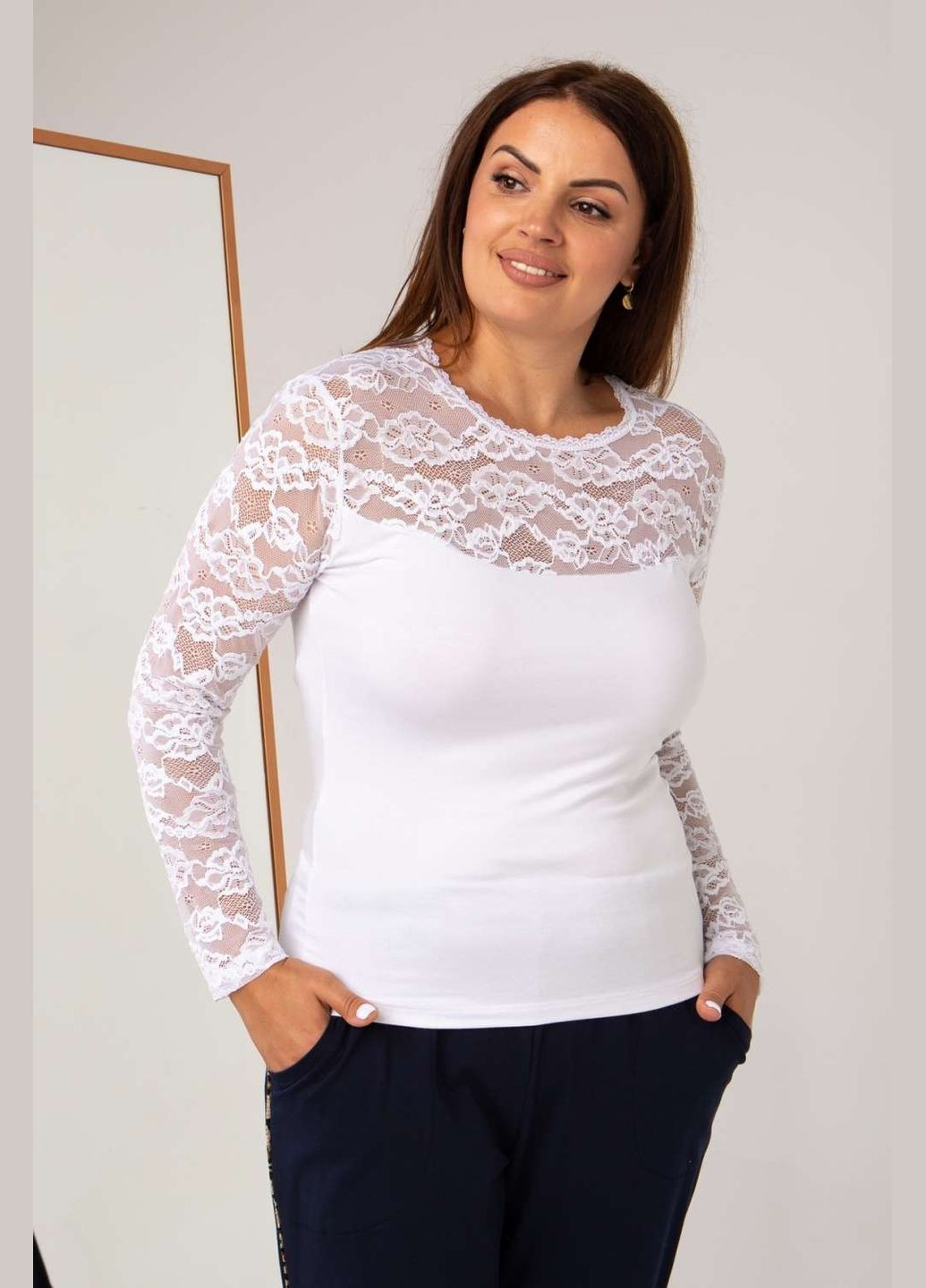 Белая всесезон женская футболка с длинным рукавом Ozkan
