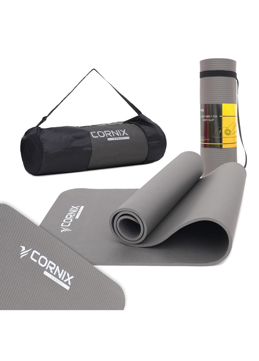 Коврик спортивный NBR 183 x 61 x 1 cм для йоги и фитнеса Grey Cornix XR-0012 (275334126)