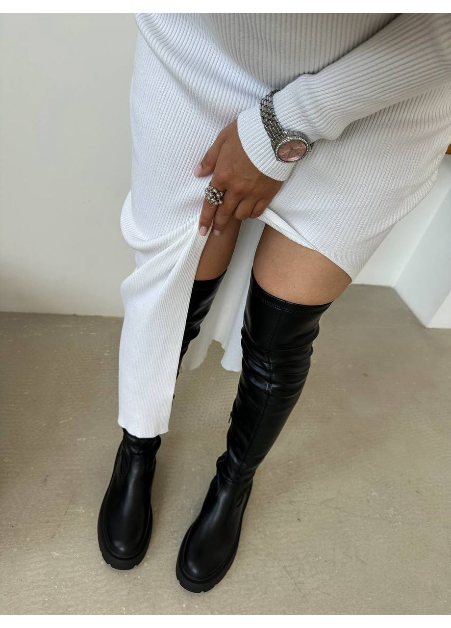 Жіночі стильні ботфорти панчохи чорні на платформі на флісі No Brand (360544714)