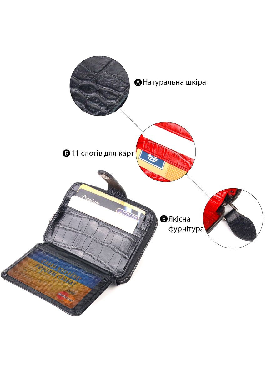 Жіноче портмоне зі шкіри з тисненням та кишенями чорне (sku_21491) No Brand (328218253)