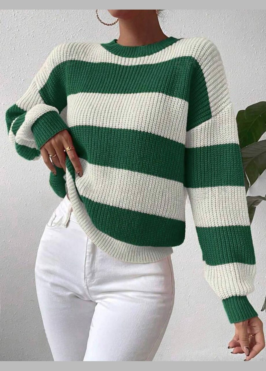 Зеленый свитер в полоску ao152 No Brand