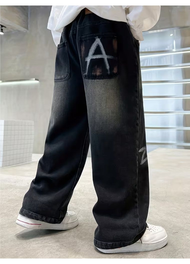 Джинси з широкими штанинами для підлітків з принтом-12-14р«150-160см чорні No Brand (371772798)