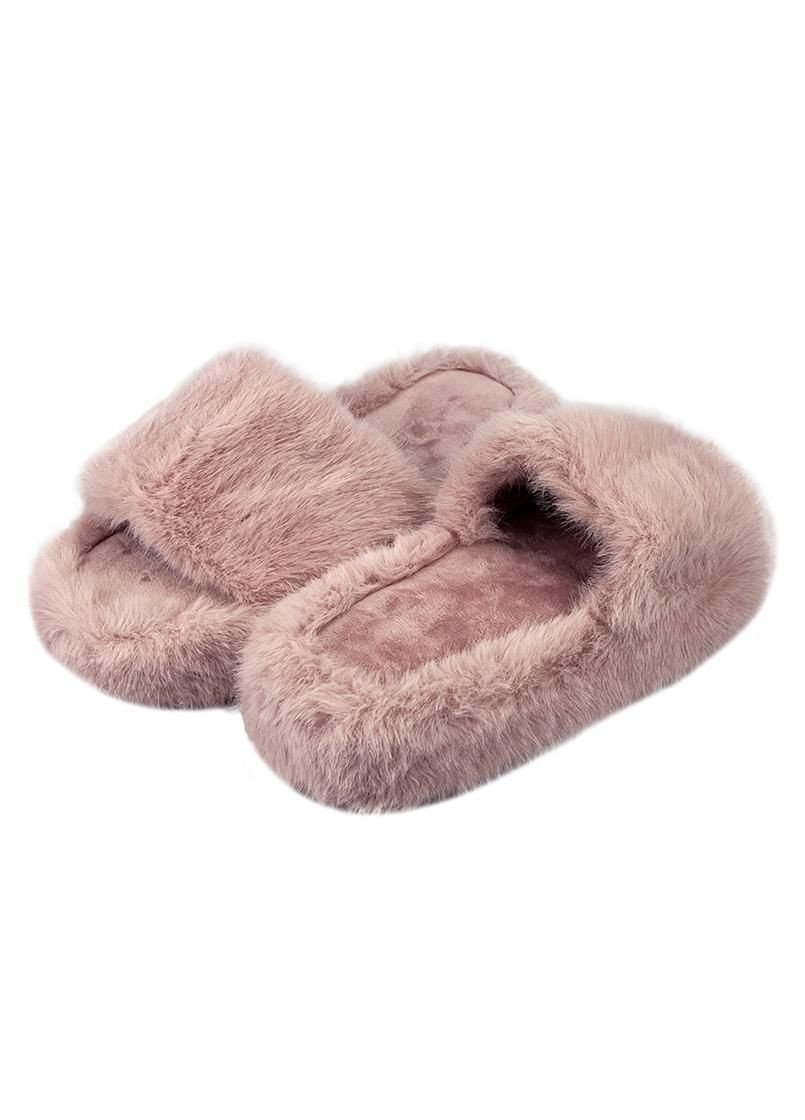 Розовые женские домашние тапочки меховые на платформе розовые 8043-4 Jomix