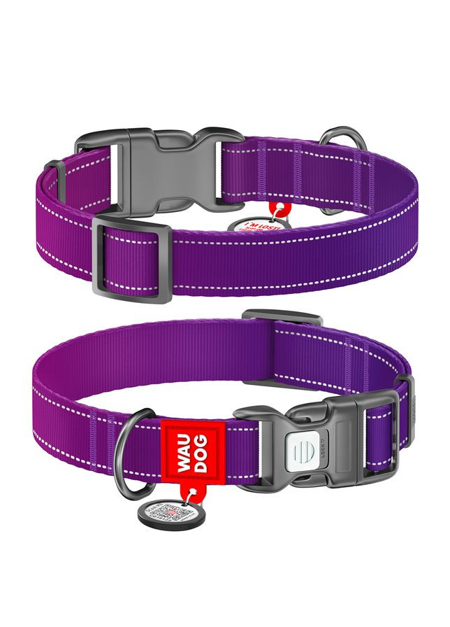 Ошейник для собак нейлоновый Nylon Mono c QR паспортом, светоотражающий,, Ш 25 мм, Дл 33-49 см WAUDOG (333706173)